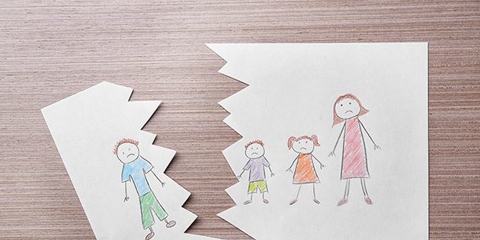 cartoon drawing of family with dad ripped out