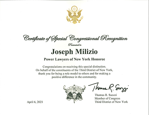 Congressioanl Recognition For Jospeh Milizio