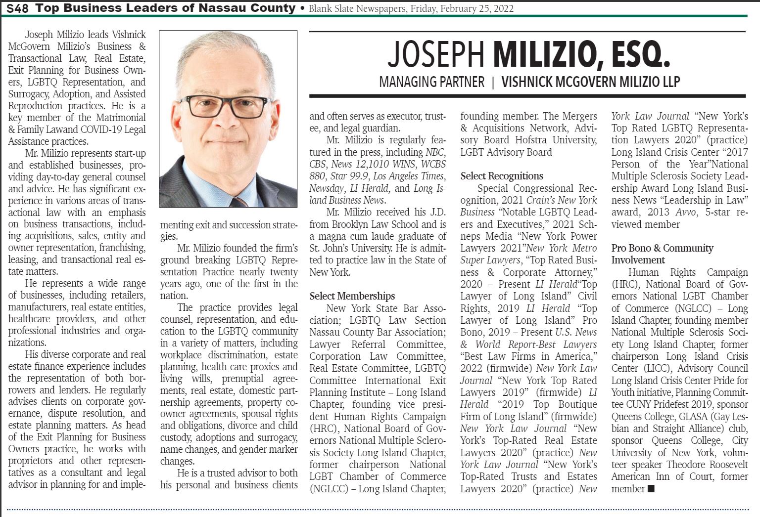 Article About Joseph Milizio