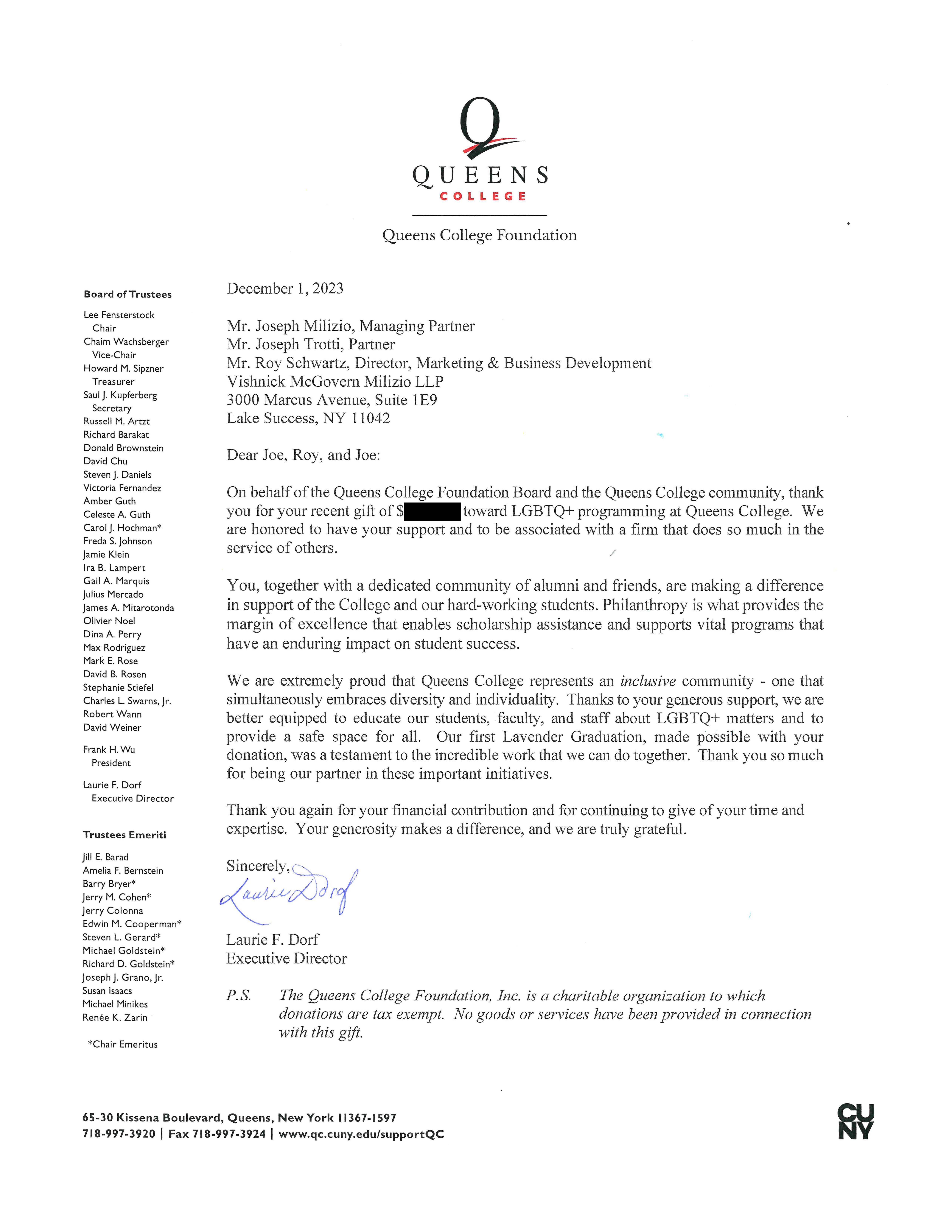 Queens College Letter