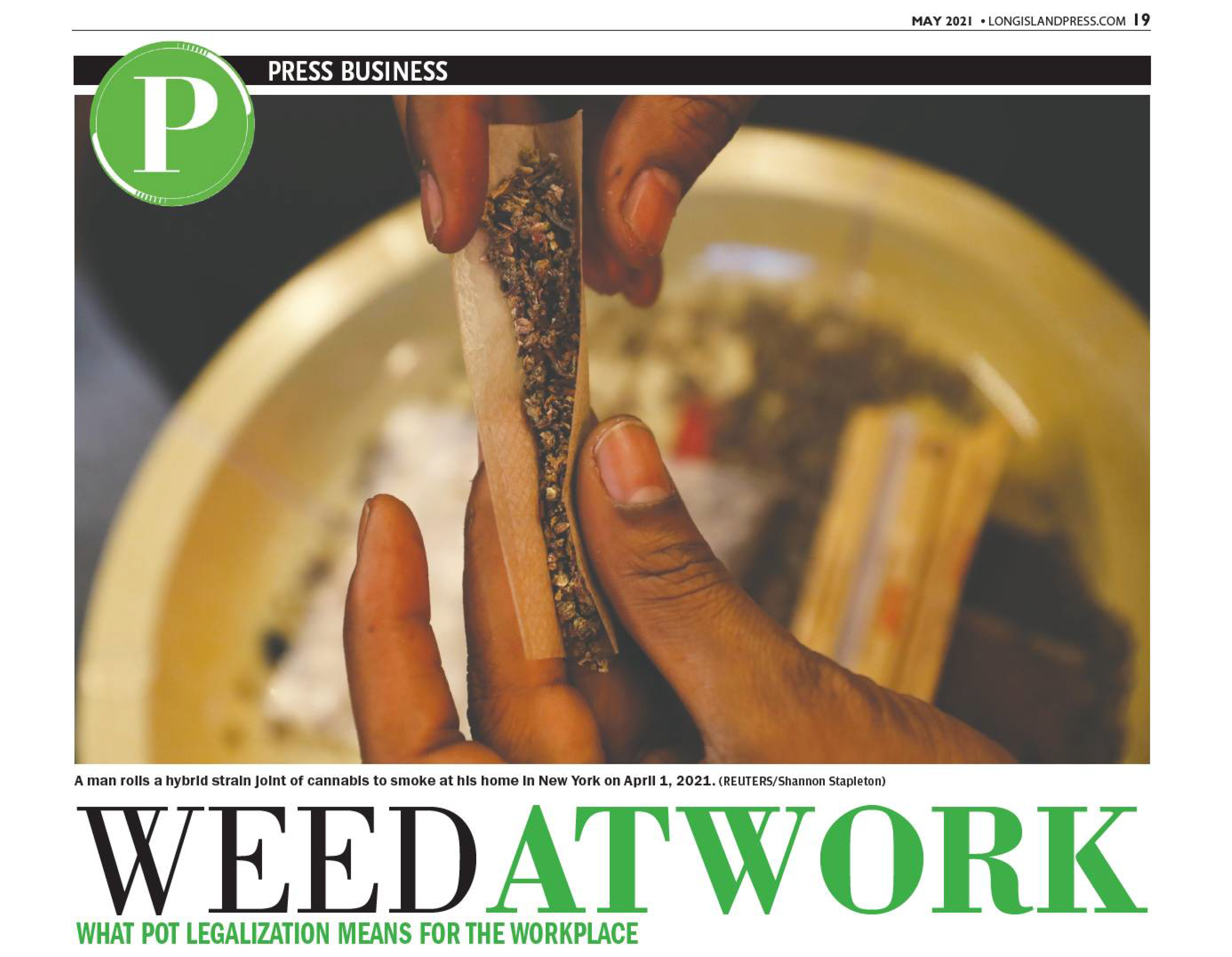 Partner Avrohom Gefen on Long Island Press: Weed at Work - What Pot Legalization Means for the Workplace