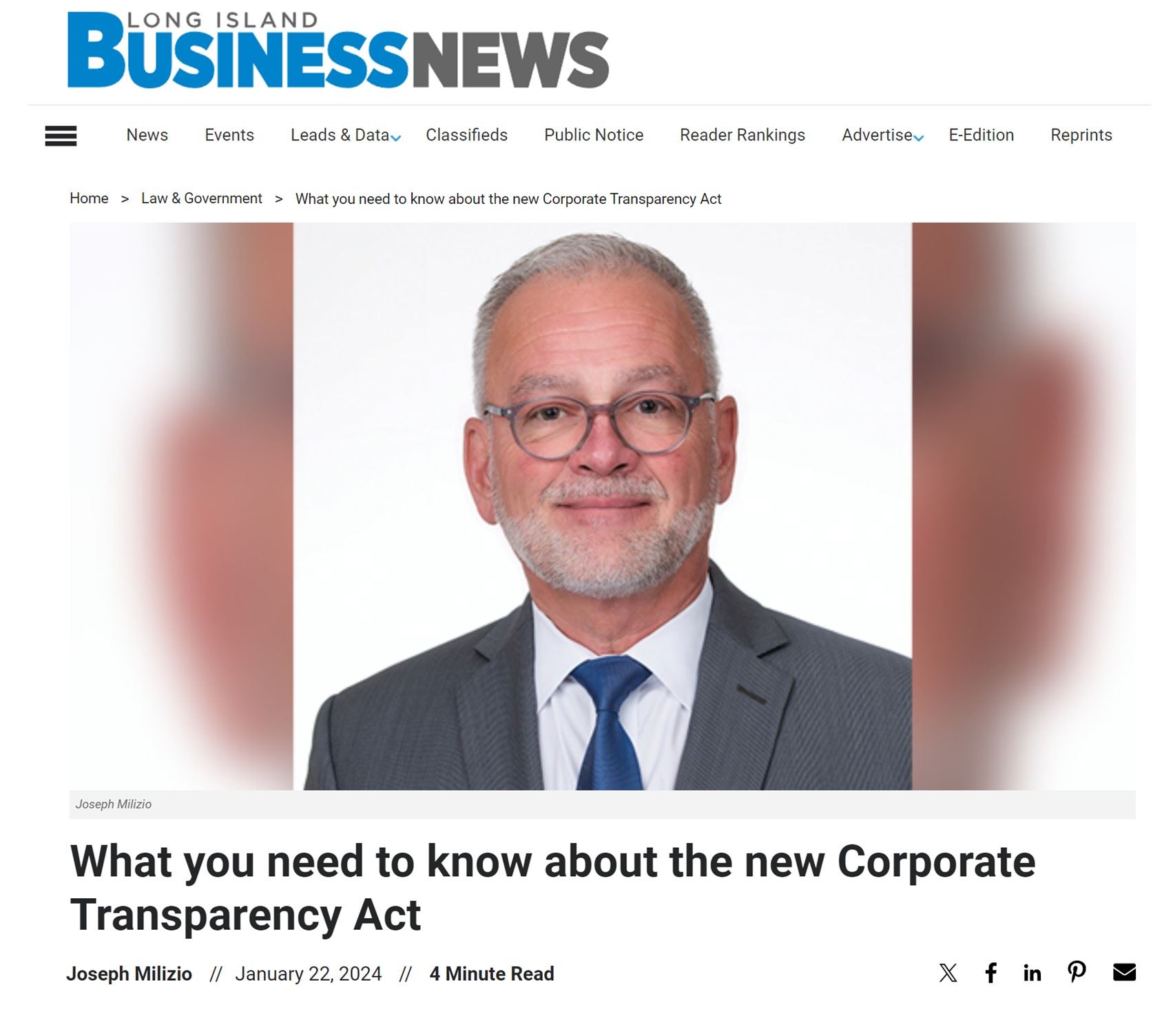 Managing Partner Joseph Milizio in LIBN: What you need to know about the new Corporate Transparency Act