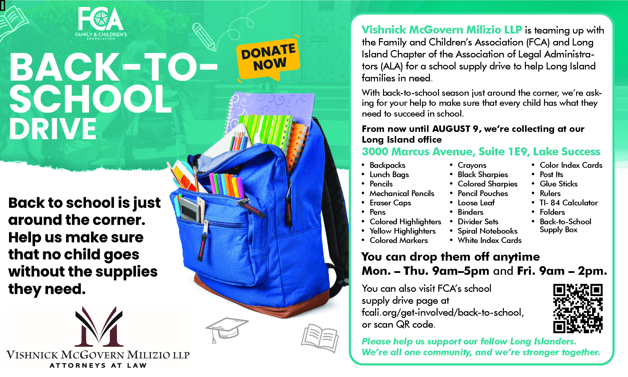 VMM Partners With Schneps Media to Support School Supply Drive for LI Families in Need